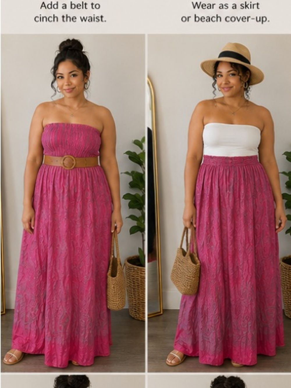 Lapis Strapless Smocked Maxi Skirt in Raspberry